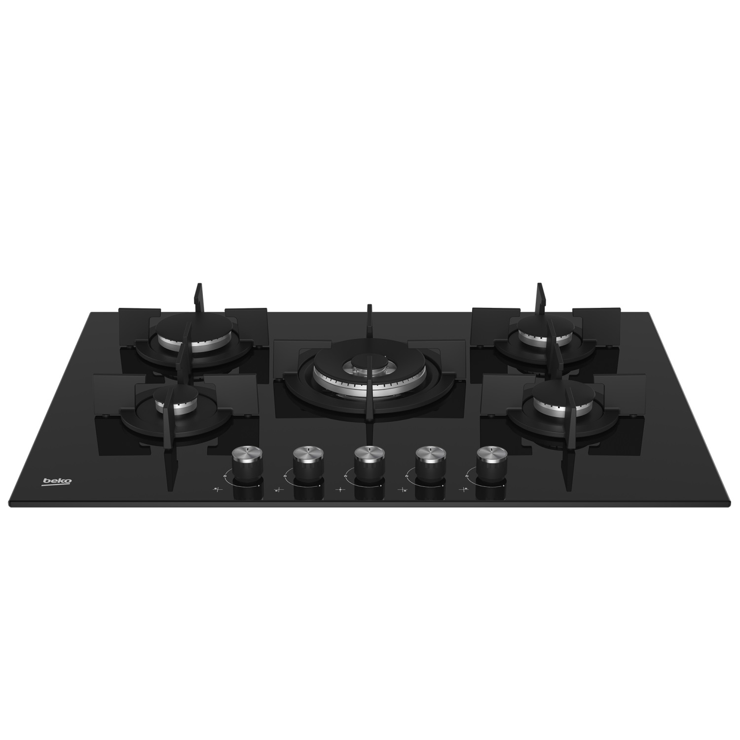 Beko HILW75222S Piano Cottura a Gas 75 cm Nero 5 Fuochi con Bruciatore Wok e Superficie in Vetro