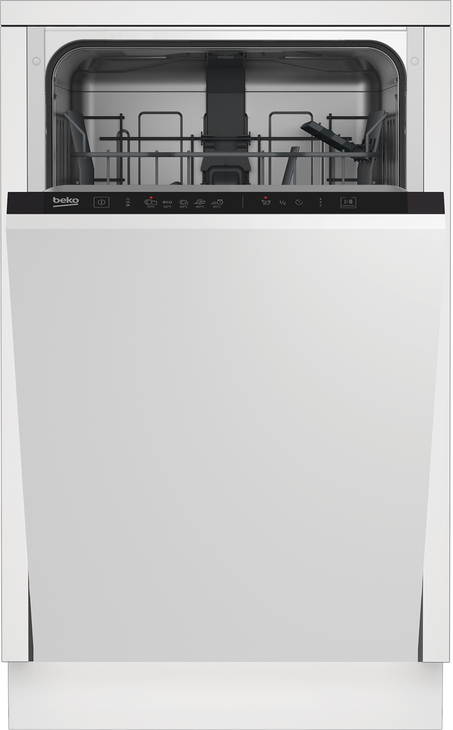 Beko DIS35020 - Lavastoviglie da Incasso Scomparsa Totale Slim 45 cm, 10 Coperti, Classe A , Silenziosa con Dispenser Scorrevole e Illuminazione LED