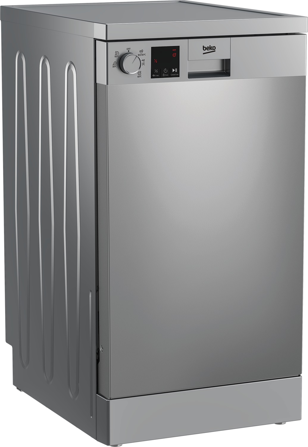 Beko DVS05024X: Lavastoviglie Slim Libera Installazione 45 cm, 10 Coperti, Acciaio Inox, Display LED, Classe E, 5 Programmi
