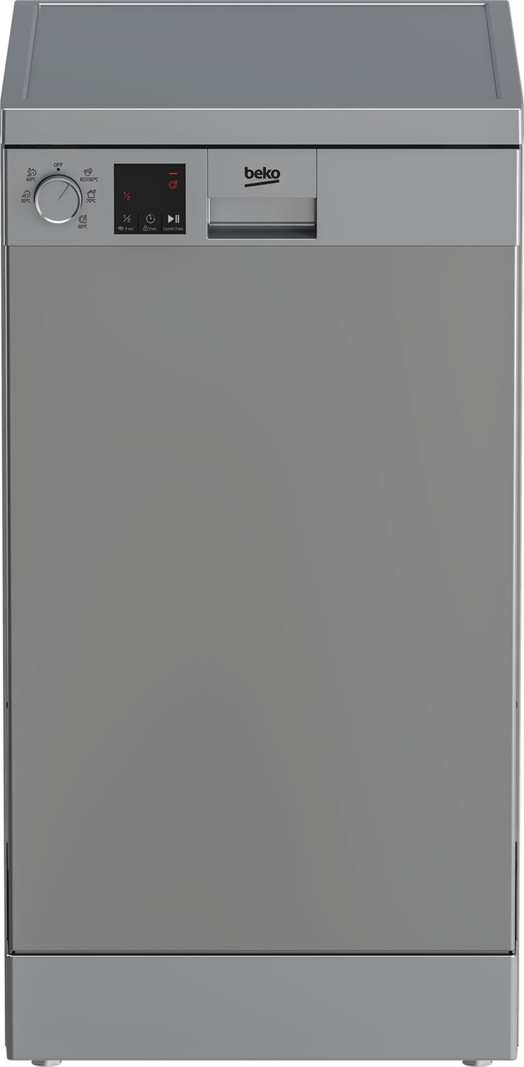 Beko DVS05024S: Lavastoviglie Slim a Libera Installazione, 45 cm, Argento, 10 Coperti, 49 dB, Display LED