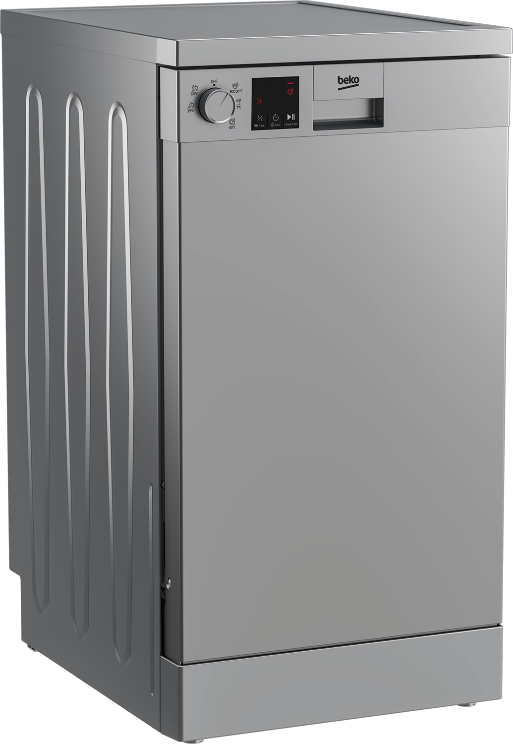 Beko DVS05024S: Lavastoviglie Slim a Libera Installazione, 45 cm, Argento, 10 Coperti, 49 dB, Display LED