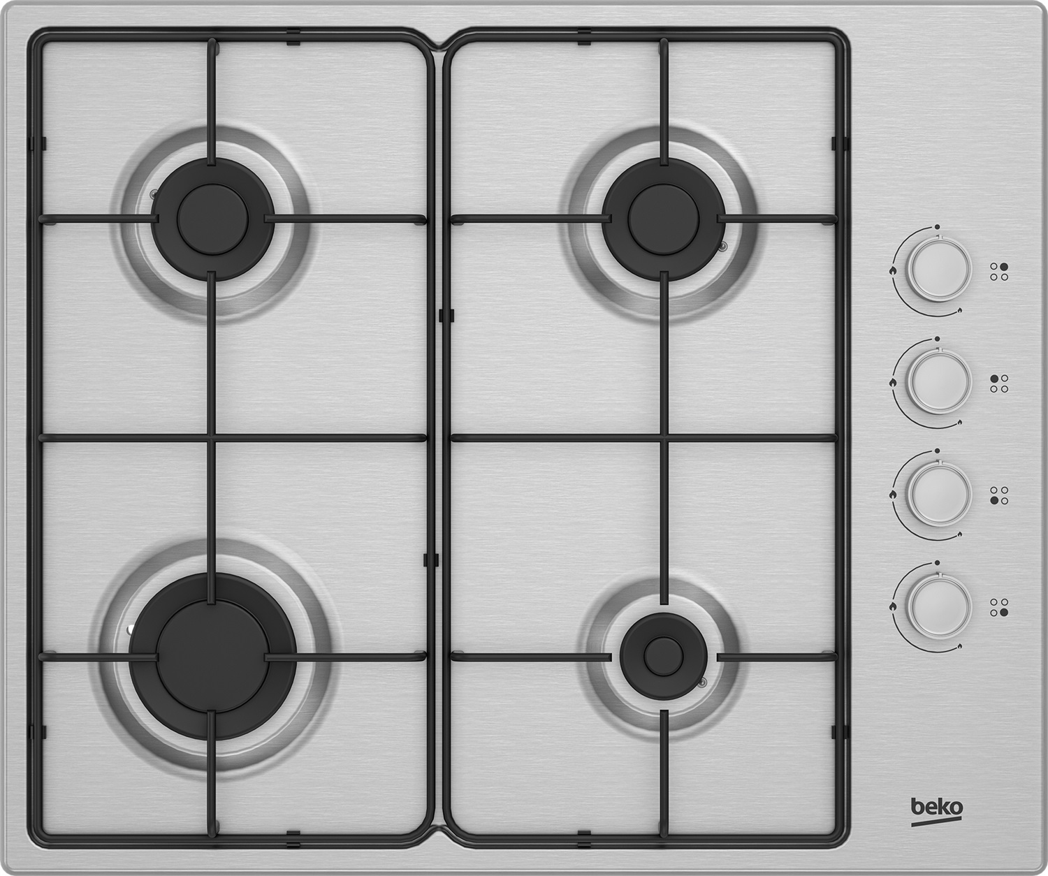 Beko HIGG641C3SX Piano Cottura a Gas 60 cm con 4 Bruciatori, Acciaio Inox, Comandi Laterali, Sicurezza Gas