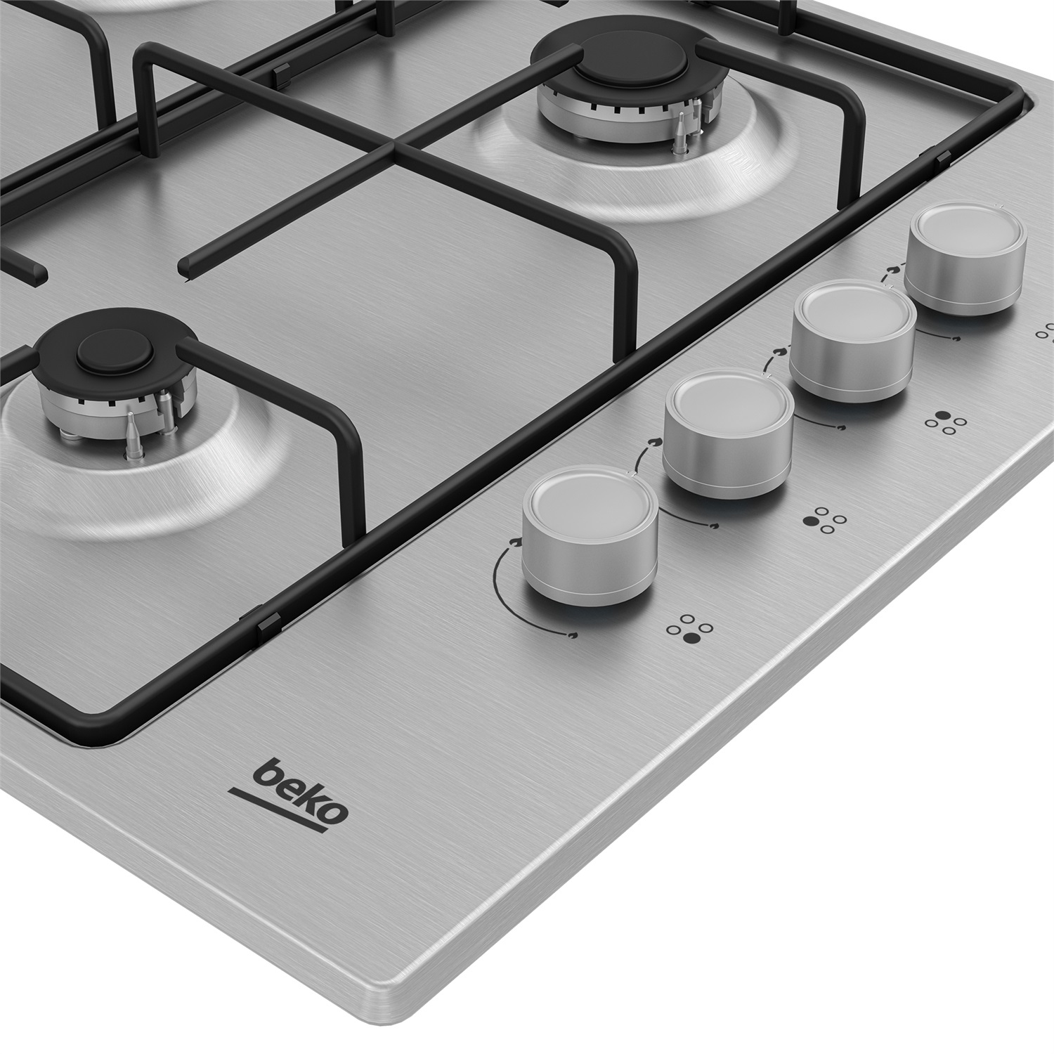 Beko HIGG641C3SX Piano Cottura a Gas 60 cm con 4 Bruciatori, Acciaio Inox, Comandi Laterali, Sicurezza Gas