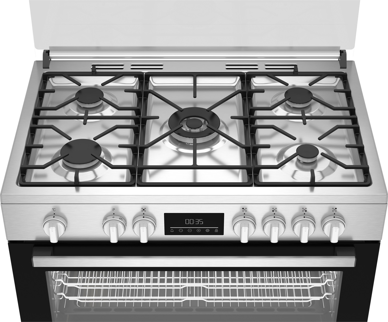 Beko BGM11226EX Cucina a Gas 90x60 cm con Forno Elettrico Multifunzione, 5 Fuochi, Grill, Timer, Classe A , Inox/Nero