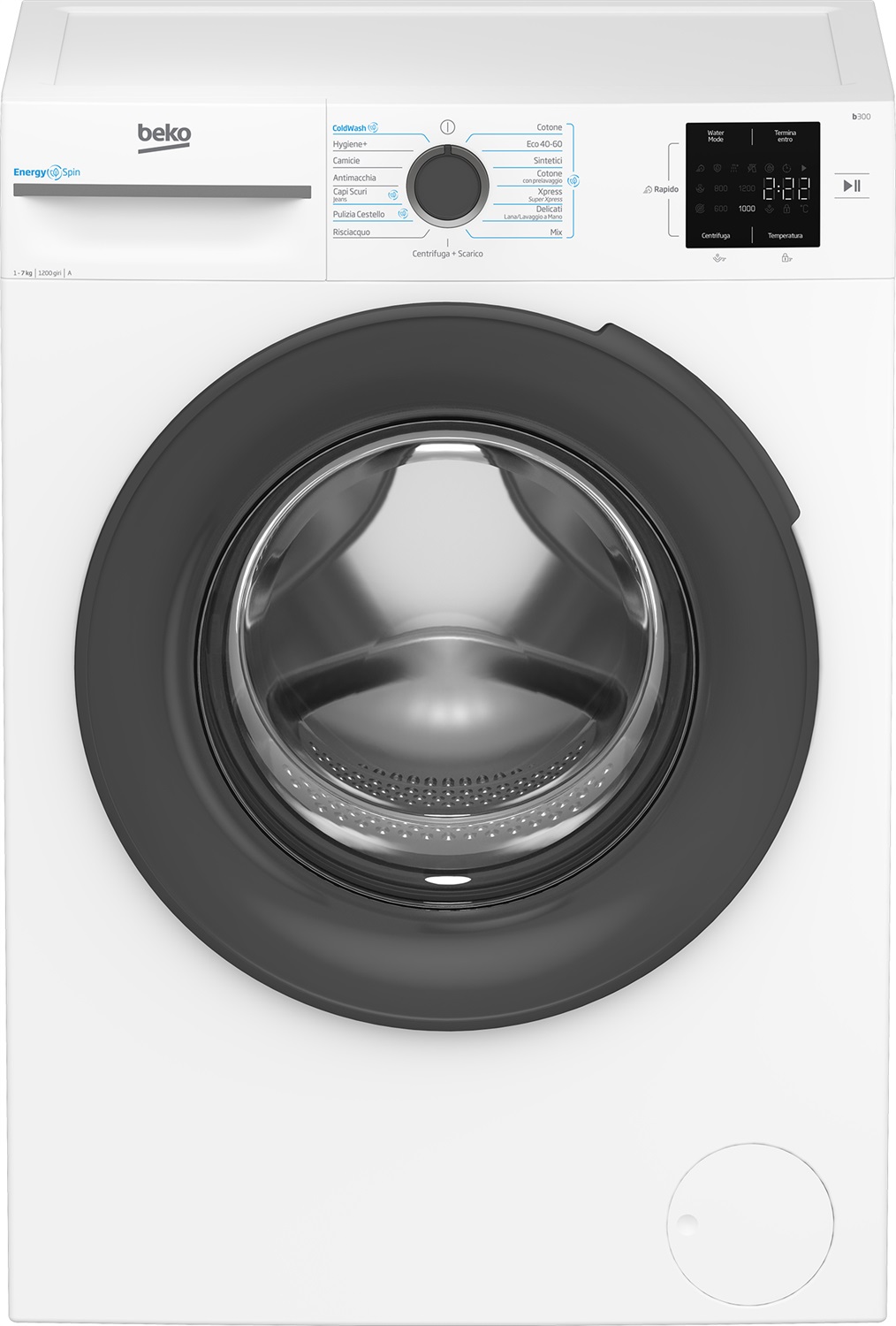 Beko BMWU3721A: Lavatrice EnergySpin Slim 7Kg, Classe A, 1200 giri/min, Caricamento Frontale, Inverter, Vapore
