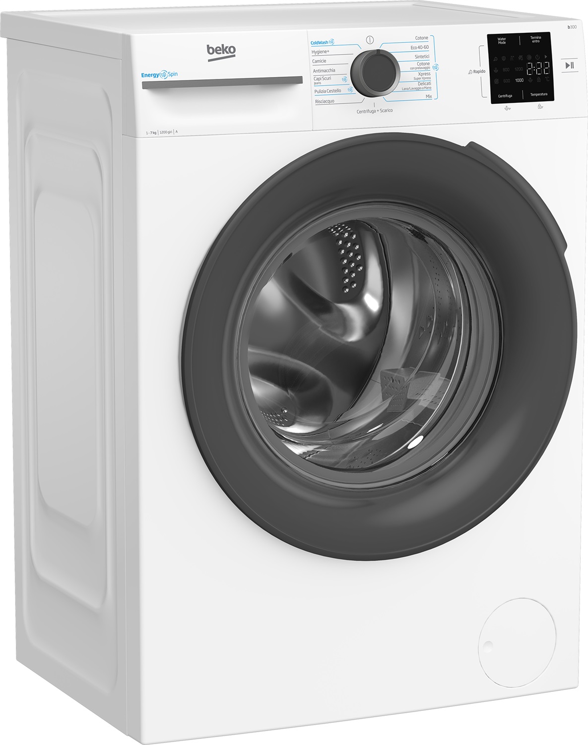 Beko BMWU3721A: Lavatrice EnergySpin Slim 7Kg, Classe A, 1200 giri/min, Caricamento Frontale, Inverter, Vapore