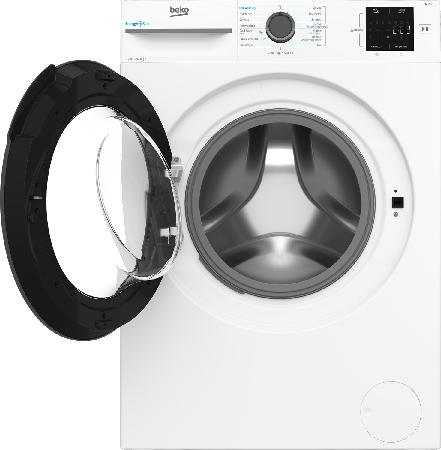 Beko BMWU3721A: Lavatrice EnergySpin Slim 7Kg, Classe A, 1200 giri/min, Caricamento Frontale, Inverter, Vapore
