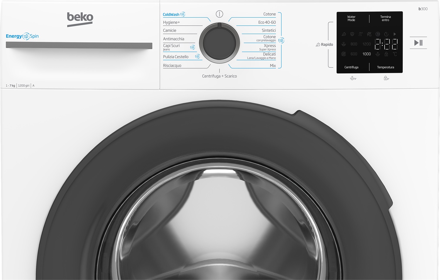 Beko BMWU3721A: Lavatrice EnergySpin Slim 7Kg, Classe A, 1200 giri/min, Caricamento Frontale, Inverter, Vapore