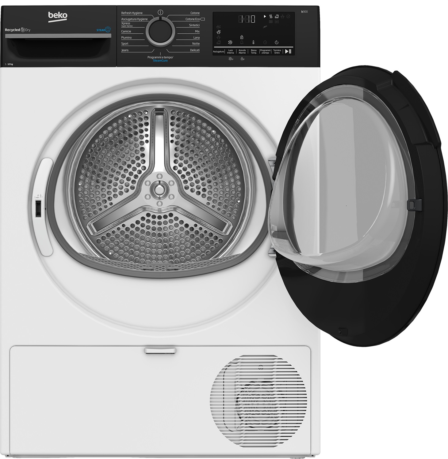 Beko BMGT4122SBI: Asciugatrice 12kg, Classe A , Inverter, Pompa di Calore, EcoGentle™, Cestello AquaWave®, Sensore OptiSense®