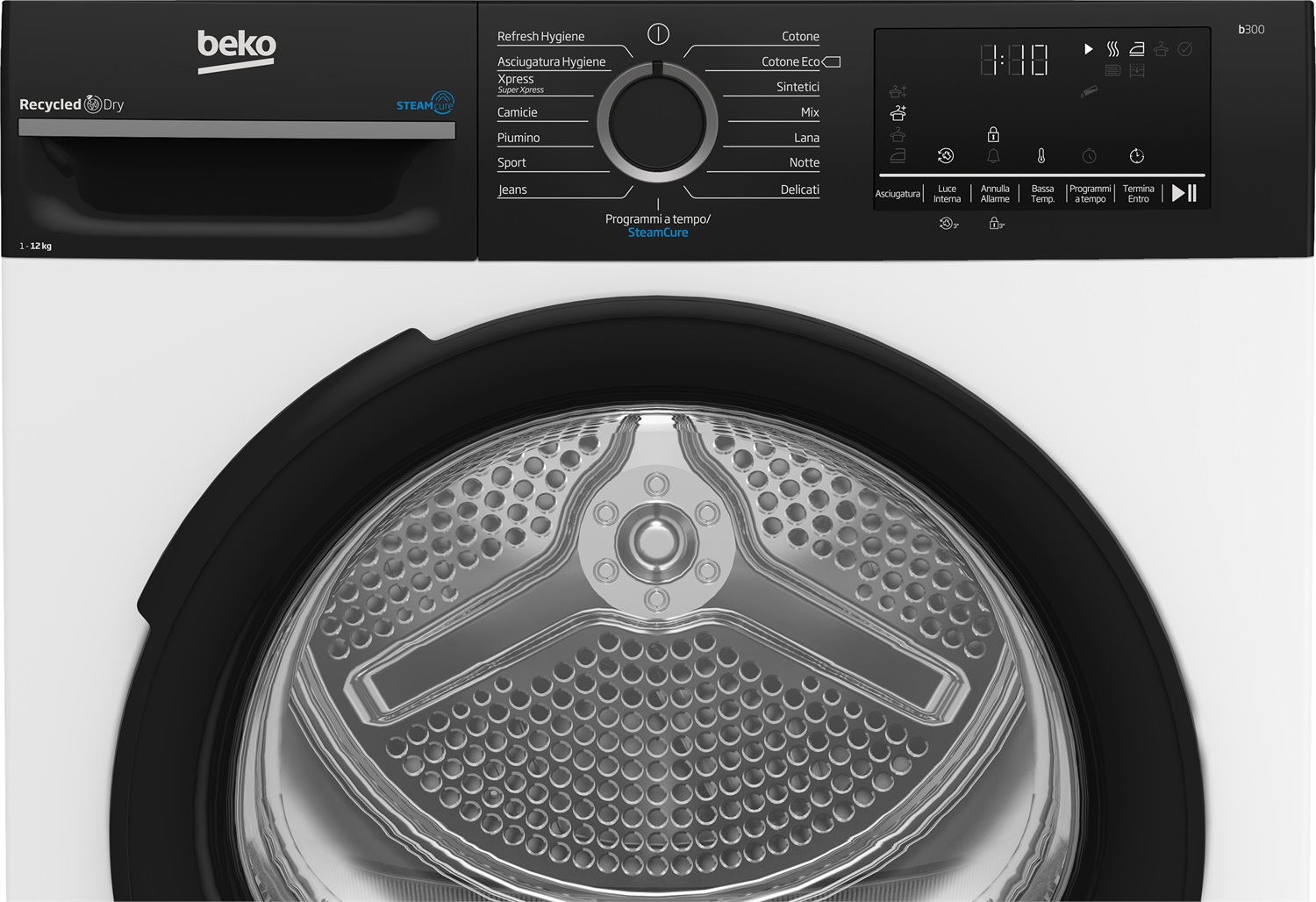 Beko BMGT4122SBI: Asciugatrice 12kg, Classe A , Inverter, Pompa di Calore, EcoGentle™, Cestello AquaWave®, Sensore OptiSense®