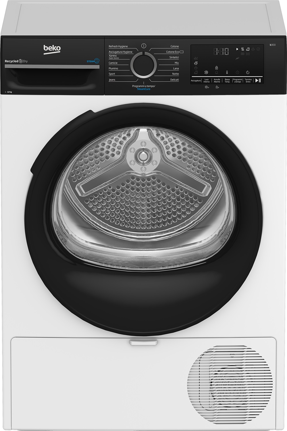 Beko BMGT4122SBI: Asciugatrice 12kg, Classe A , Inverter, Pompa di Calore, EcoGentle™, Cestello AquaWave®, Sensore OptiSense®