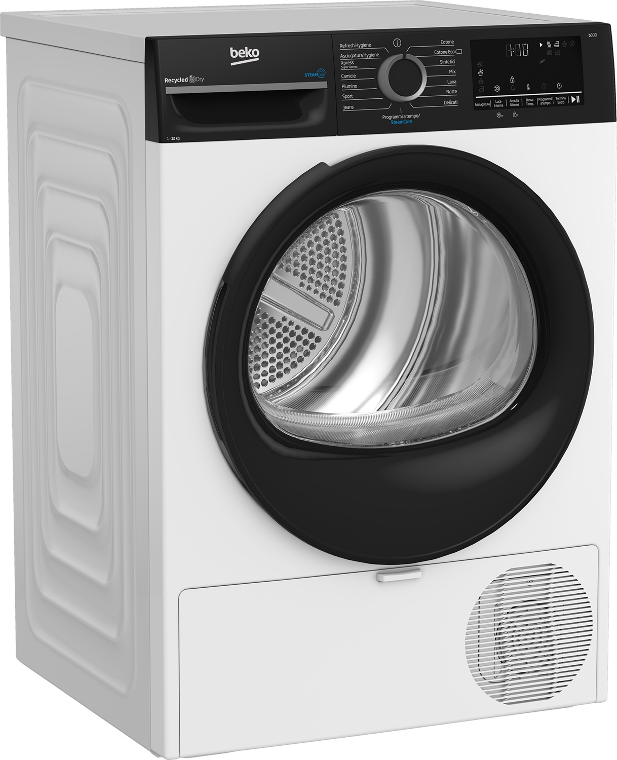 Beko BMGT4122SBI: Asciugatrice 12kg, Classe A , Inverter, Pompa di Calore, EcoGentle™, Cestello AquaWave®, Sensore OptiSense®