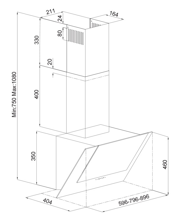 Silverline 3424 Cappa Aspirante a Parete 90 cm in Vetro Nero - Portata 577 m³/h, Classe C, Controllo Touch