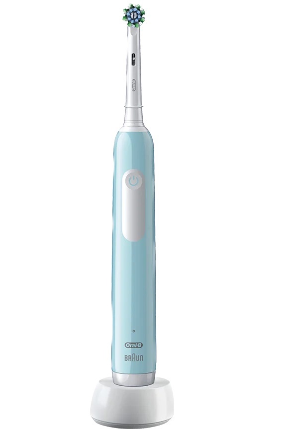 Oral-B Pro 1 Cross Action Spazzolino Elettrico Ricaricabile Blu e Bianco con Testina di Ricambio - Modalità Cura Quotidiana e Denti Sensibili