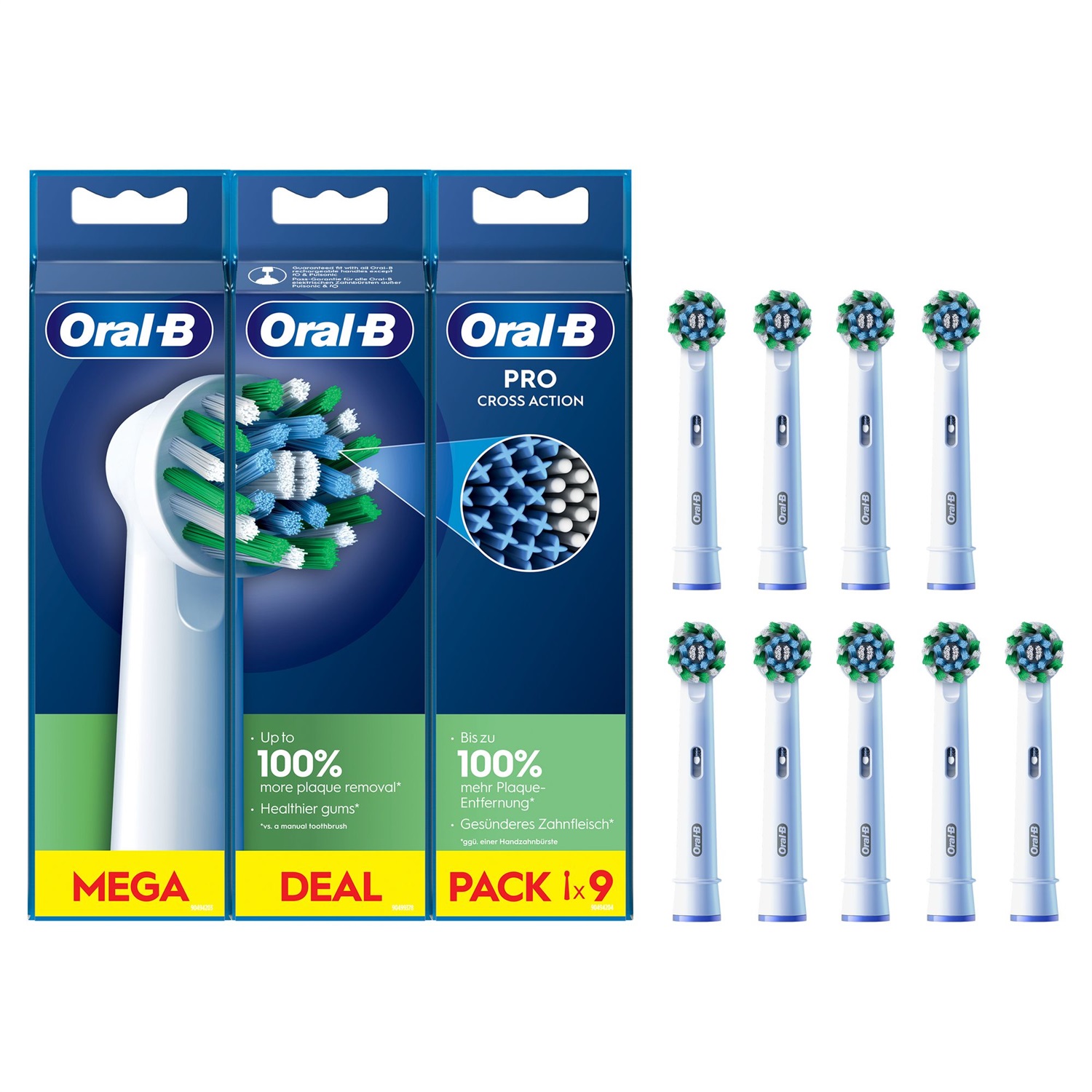 Oral-B Pro Cross Action Testine di Ricambio 9 pz Bianco con Tecnologia CleanMaximiser