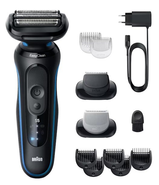 Braun Series 5 52-B1650S Rasoio Elettrico Blu con 3 Lame Flessibili, 2 Modalità di Rasatura, Impermeabile e Accessori Inclusi