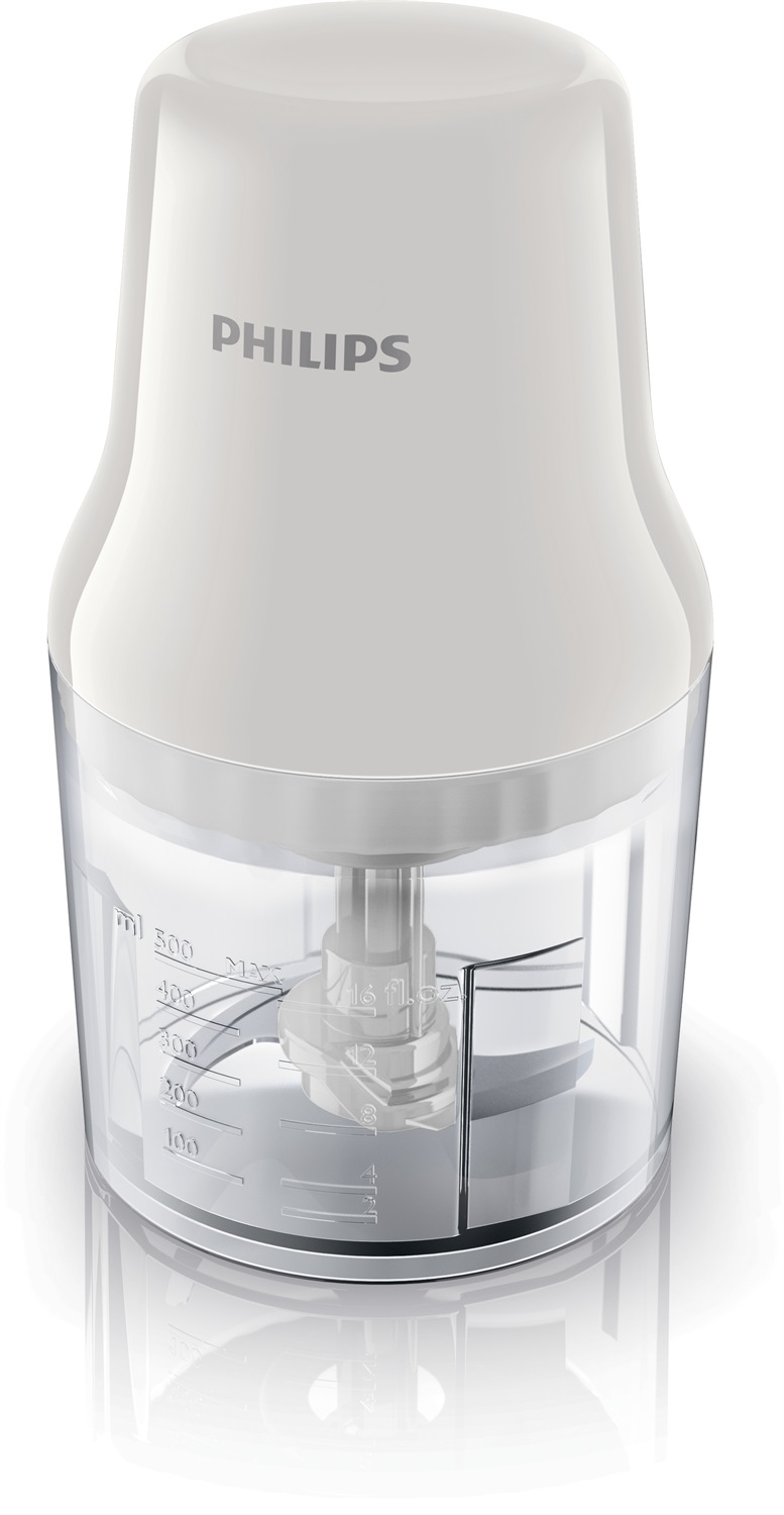 Versuni Philips HR1393 Tritatutto 450W, 0.7L, Accensione a Pressione, Doppia Lama in Acciaio Inossidabile, Facile da Pulire
