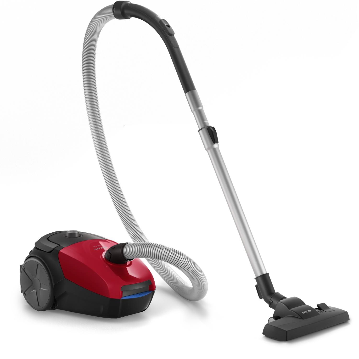 Philips 2000 Series FC8243/09 Aspirapolvere a Traino 750 W, Sacchetto per Polvere, Capacità 3 L, Filtro per Allergia, Colore Nero/Rosso