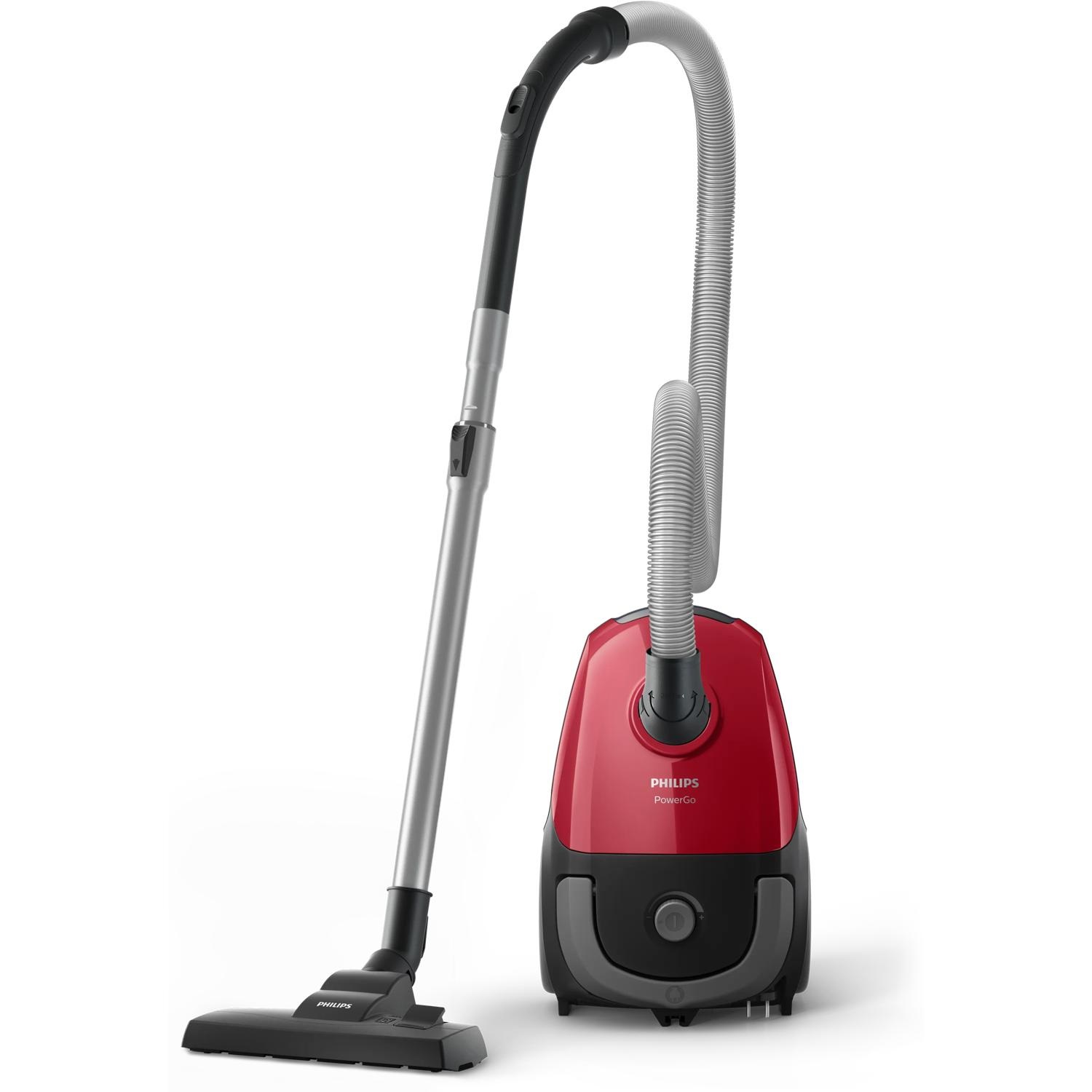 Philips 2000 Series FC8243/09 Aspirapolvere a Traino 750 W, Sacchetto per Polvere, Capacità 3 L, Filtro per Allergia, Colore Nero/Rosso