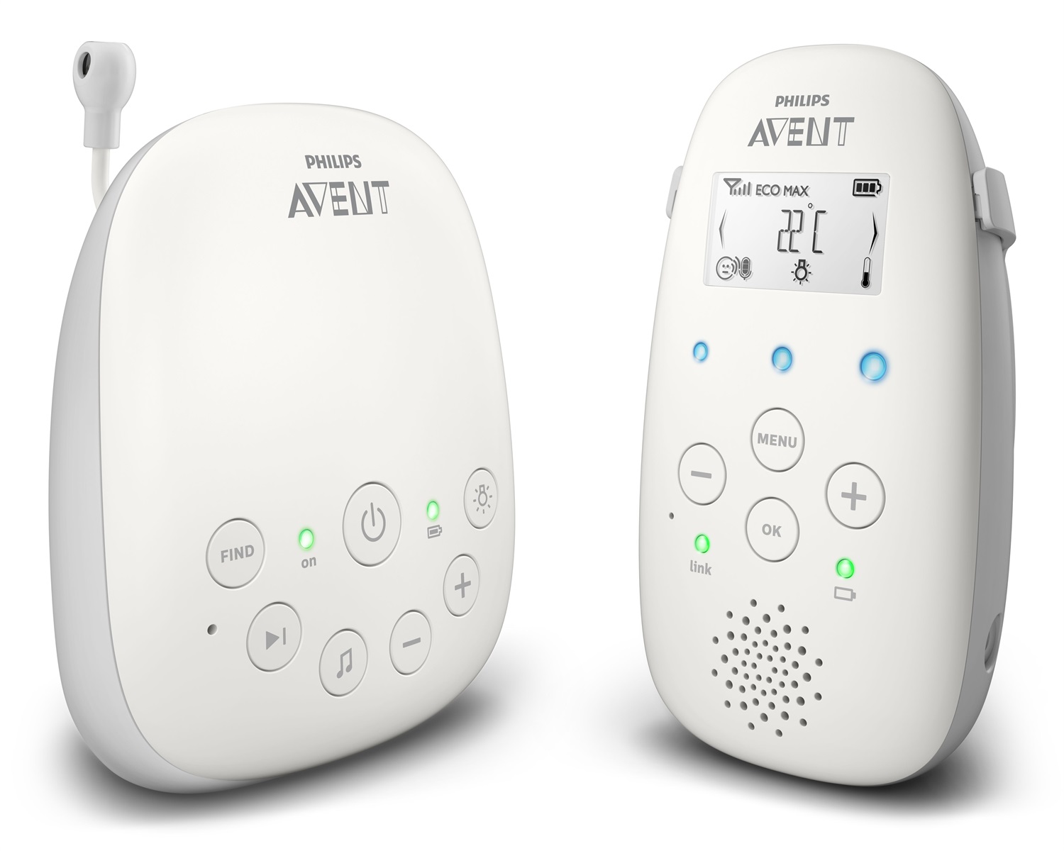 Philips AVENT DECT Audio Baby Monitor SCD713/26 - Luce Notturna, Ninne Nanne, Comunicazione Bidirezionale, Portata 330 m, Autonomia Fino a 18 Ore, Sensore di Temperatura, Audio Nitido