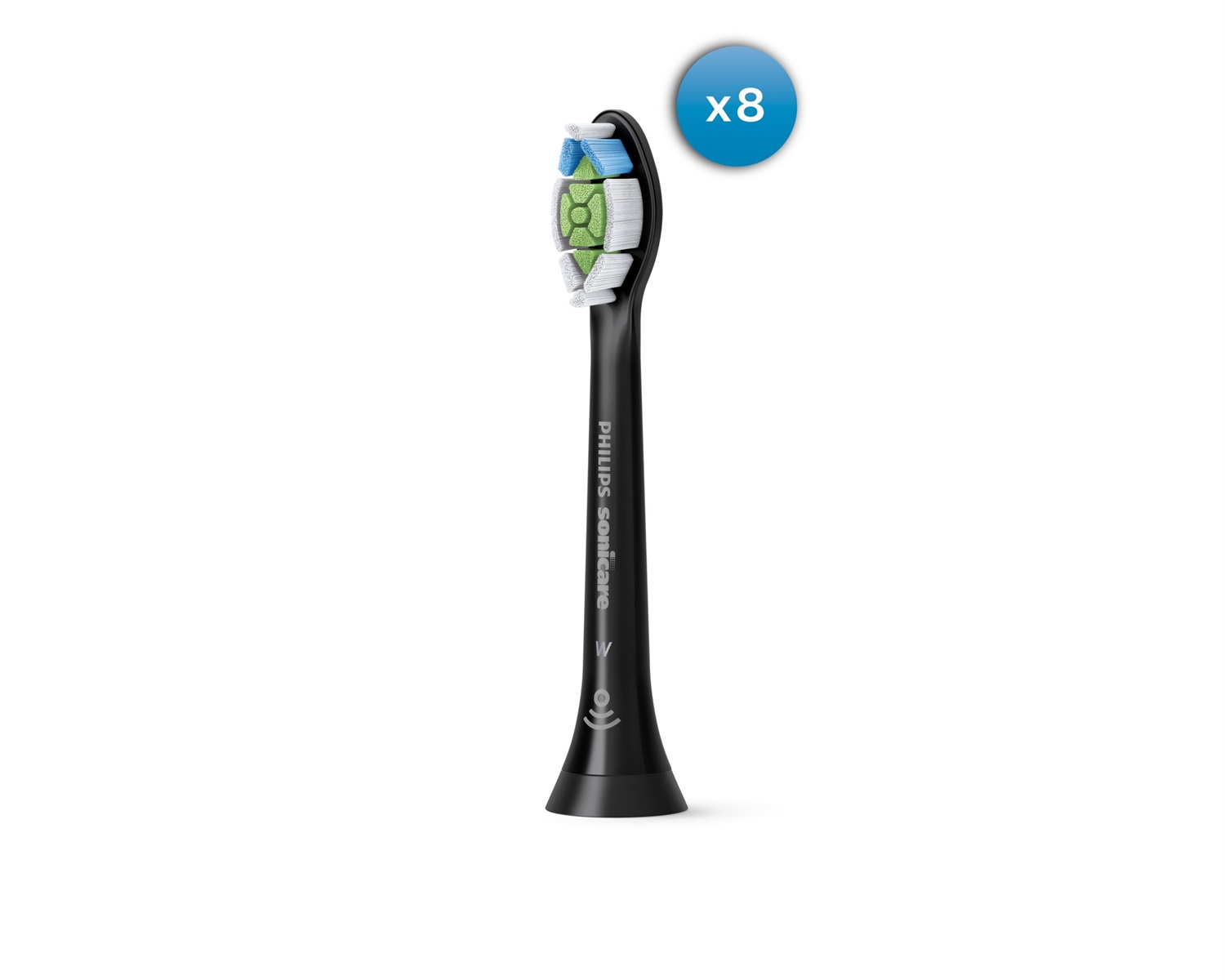 Philips Sonicare W2 Optimal White HX6068/13 - Testine di ricambio per spazzolino sonico, 8 pz, Nero, Rigidità setole: Medio
