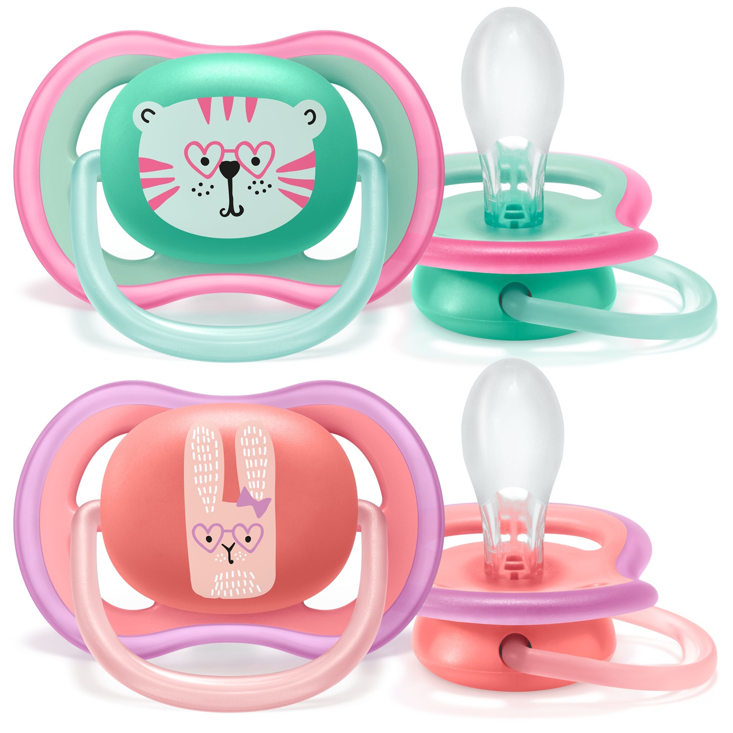Philips Avent Succhietto Ultra Air 18M Femmina Giraffa-Riccio - 2 Pezzi, Leggero e Traspirante con Custodia Sterilizzatrice