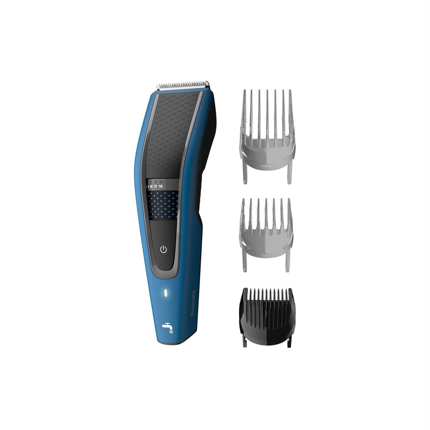 Philips 5000 Series Hairclipper HC5612/15 - Regolacapelli Lavabile, Ricaricabile, 75 Minuti di Autonomia, Acciaio Inox, 28 Impostazioni di Lunghezza, Nero/Blu