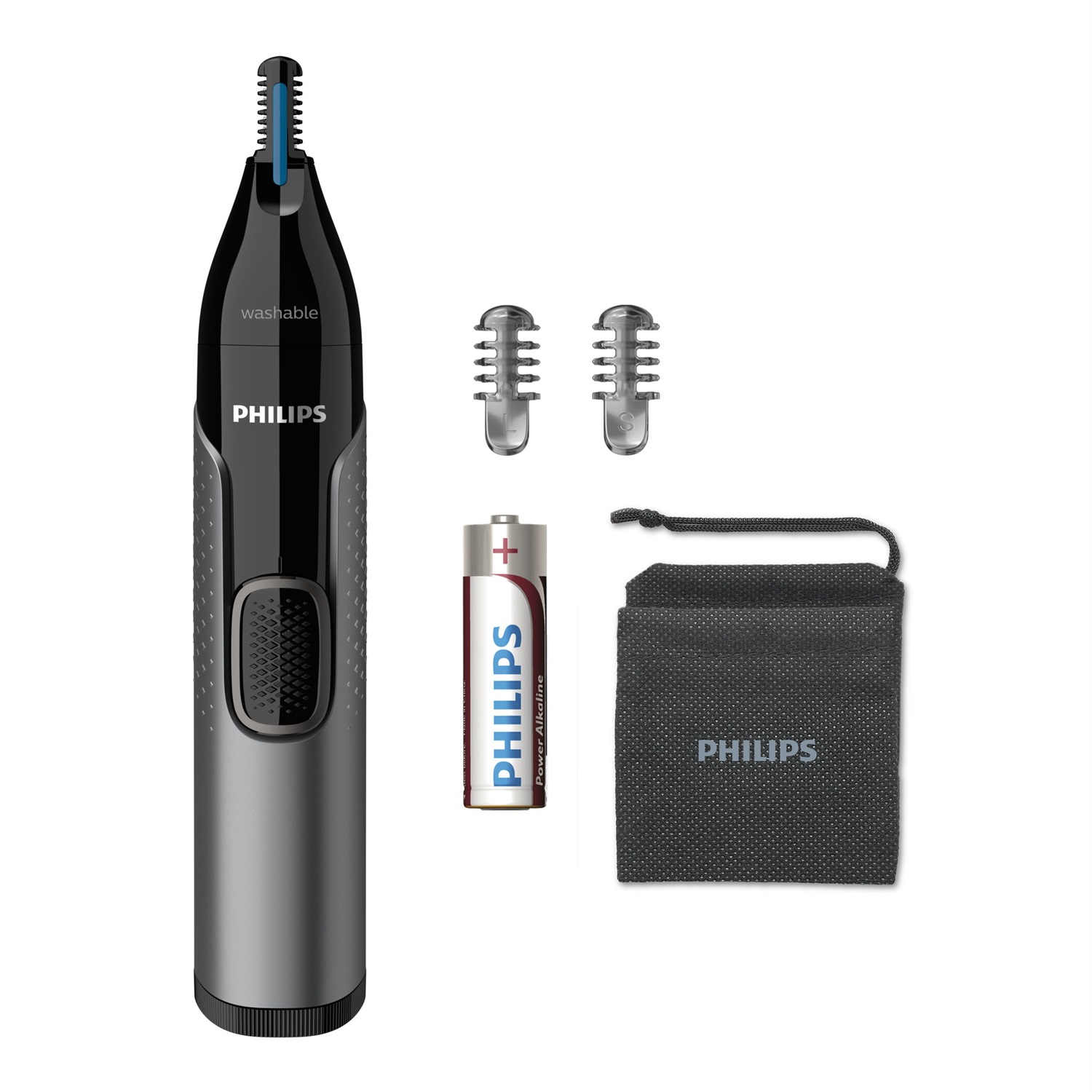 Philips Nose Trimmer Serie 3000 NT3650/16 - Rifinitore per Peli di Naso, Orecchie e Sopracciglia con PrecisionTrim e Protective Guard System, Acciaio Inox, Grigio