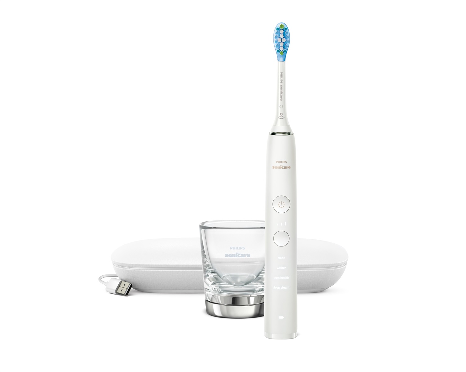 Philips Sonicare DiamondClean 9000 HX9911/27 - Spazzolino elettrico sonico con app, sensore di pressione, 4 modalità, 3 intensità, bicchiere di ricarica e custodia da viaggio