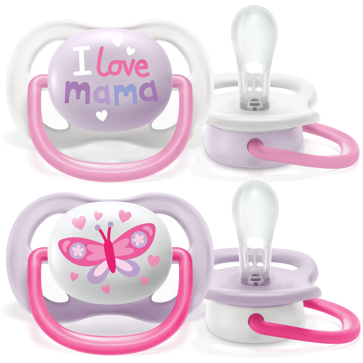 Philips Avent Ultra Air Succhietto Mam/Butterfly Femmina 0-6 Mesi - 2 Pezzi, Silicone Leggero e Traspirante con Fori Extra-Large