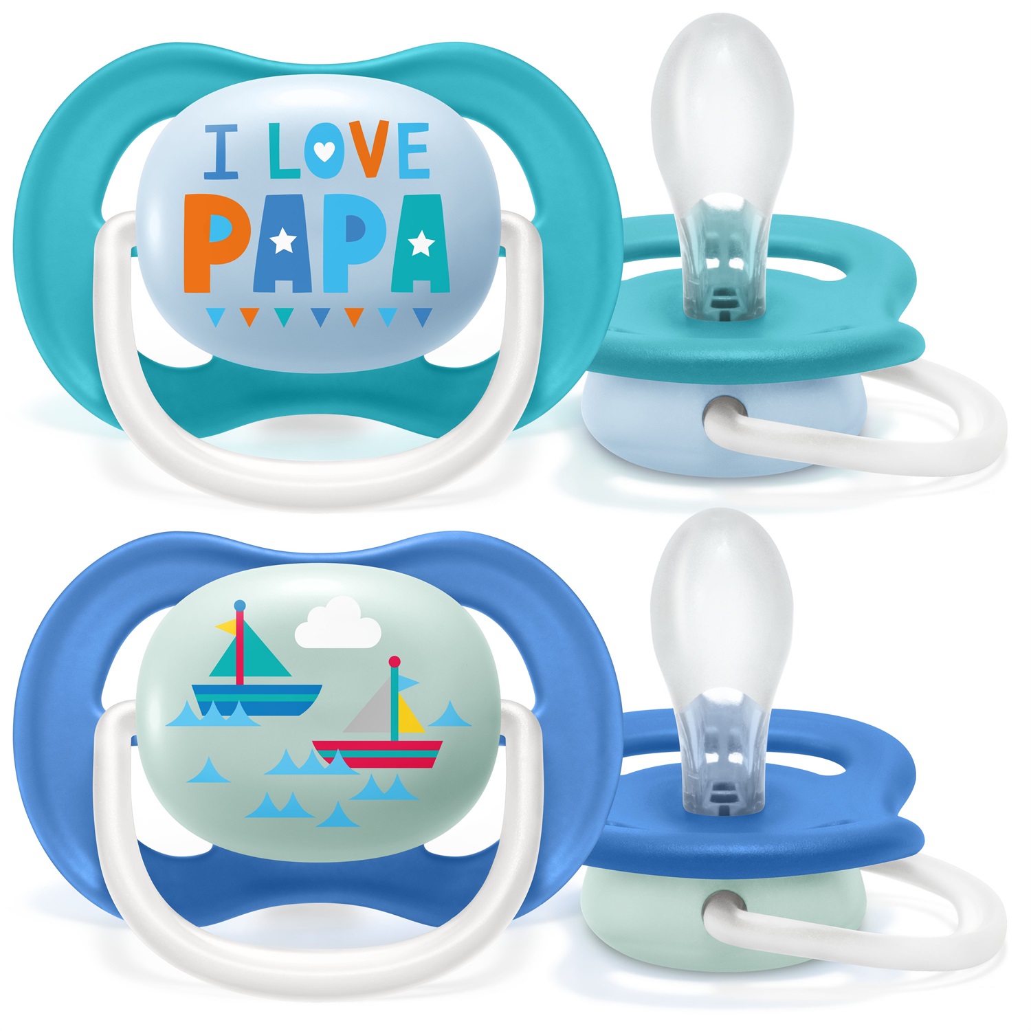 Philips Avent Ultra Air Succhietto Papa/Boat Maschio 6-18 Mesi - 2 Pezzi, Silicone, Traspirante e Ortodontico