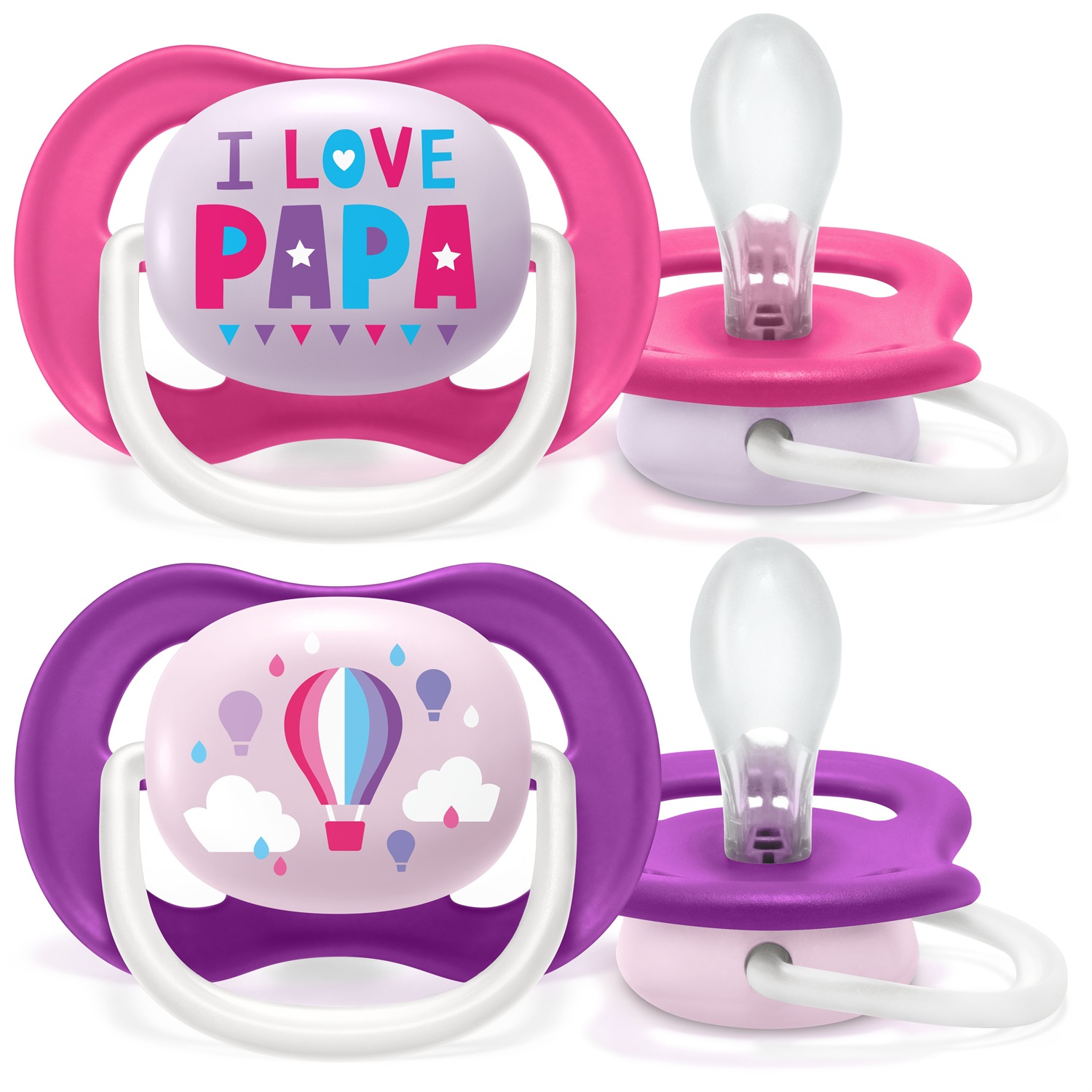 Philips Avent Ultra Air Succhietto Femmina Papa/Balloon 6-18 Mesi - 2 Pezzi, Silicone Ortodontico con Fori Extra-Large
