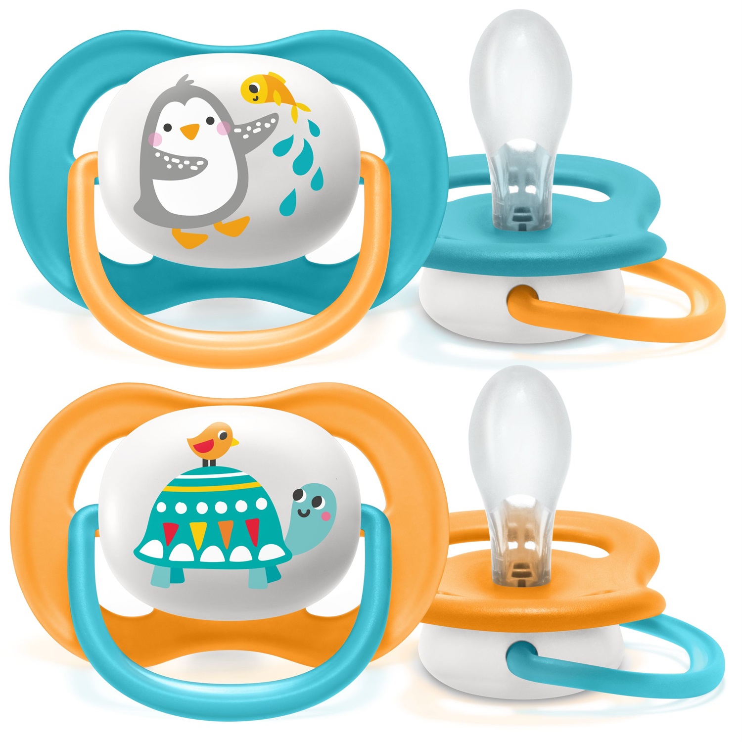Philips Avent Ultra Air Animals Succhietto Pinguino/Tartaruga 6-18 Mesi - 2 Pezzi in Silicone Leggero e Traspirante