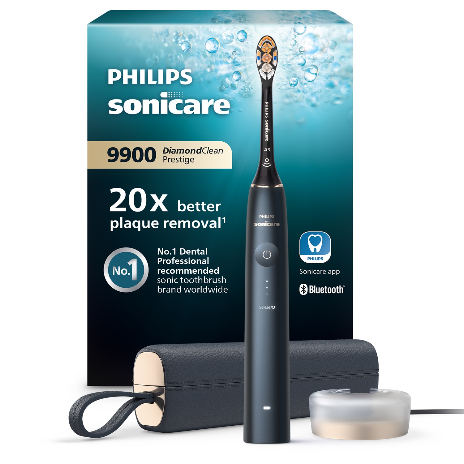 Philips Sonicare DiamondClean Prestige 9900 - Spazzolino Elettrico Sonico con Tecnologia SenseIQ, 1 Testina Premium All-in-One A3 e Custodia di Ricarica Blu Notte (HX9992/12)