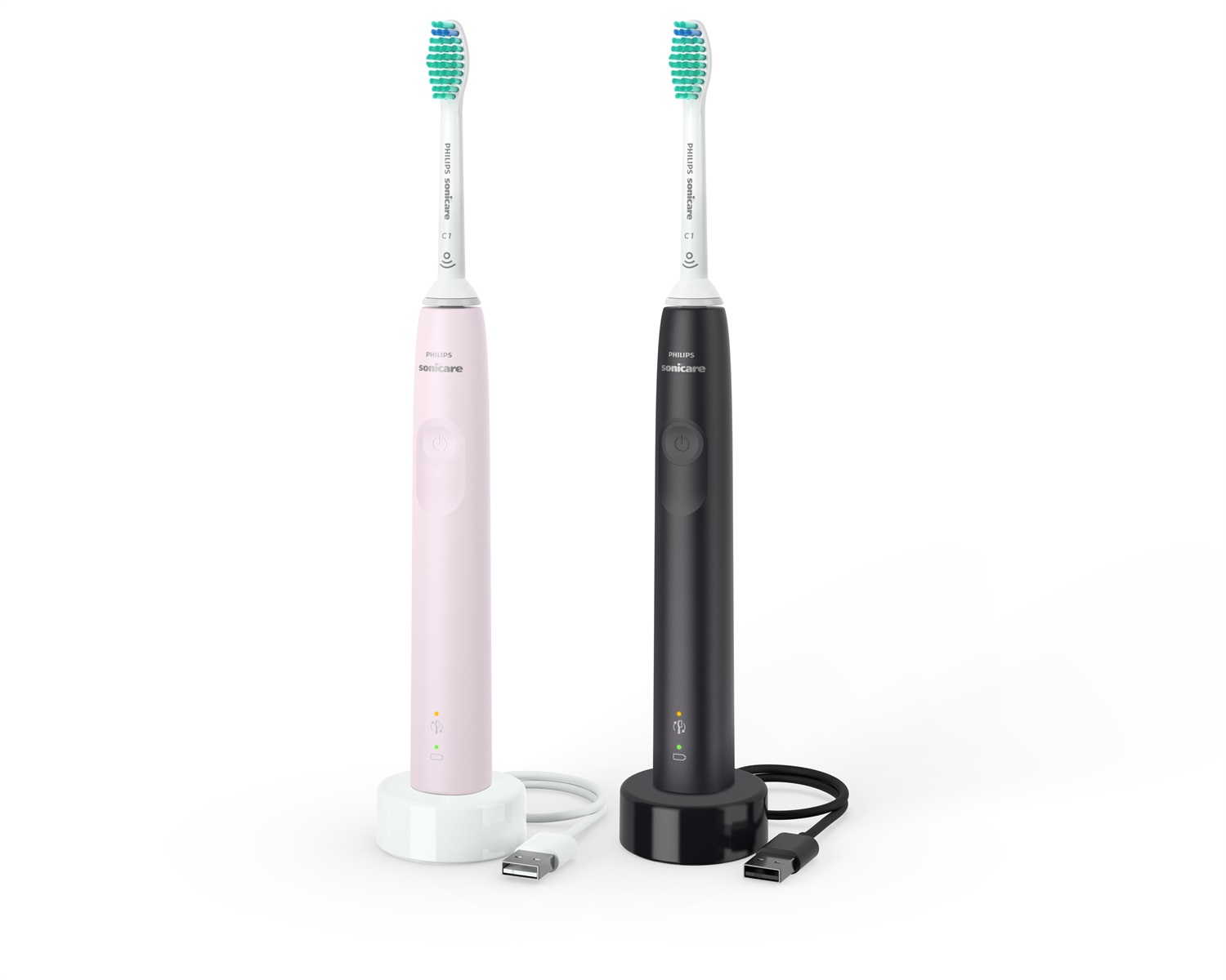 Philips Sonicare 3100 Series Spazzolino Elettrico Sonico HX3675/15 - Confezione Doppia Nero/Rosa con Sensore di Pressione e Timer