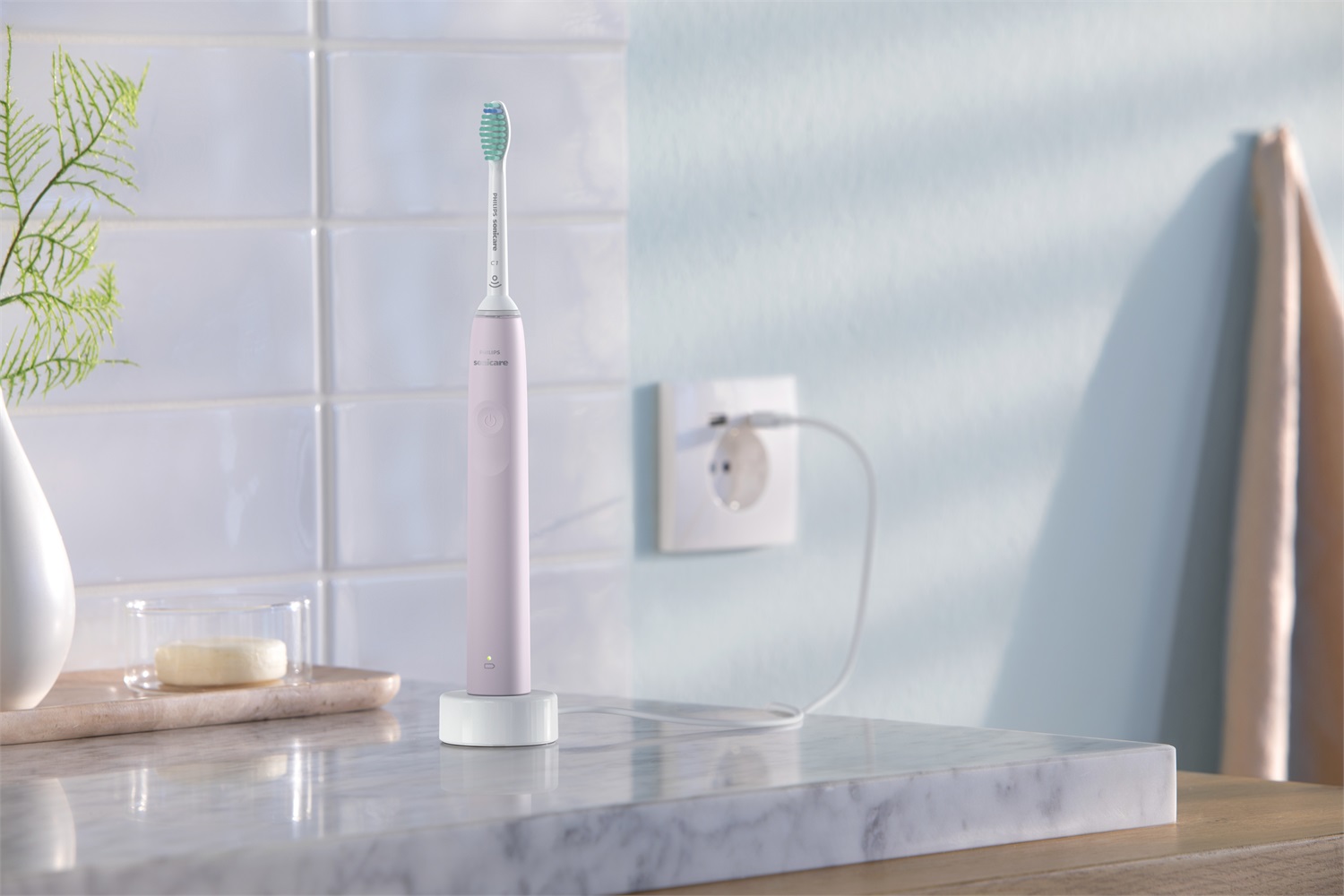 Philips Sonicare 3100 Series Spazzolino Elettrico Sonico HX3675/15 - Confezione Doppia Nero/Rosa con Sensore di Pressione e Timer