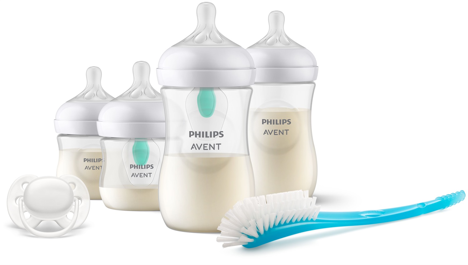 Philips Avent Set Regalo Neonati SCD657/11 - 4 Biberon con Valvola AirFree, Ciuccio Ultra Soft e Spazzola per Biberon