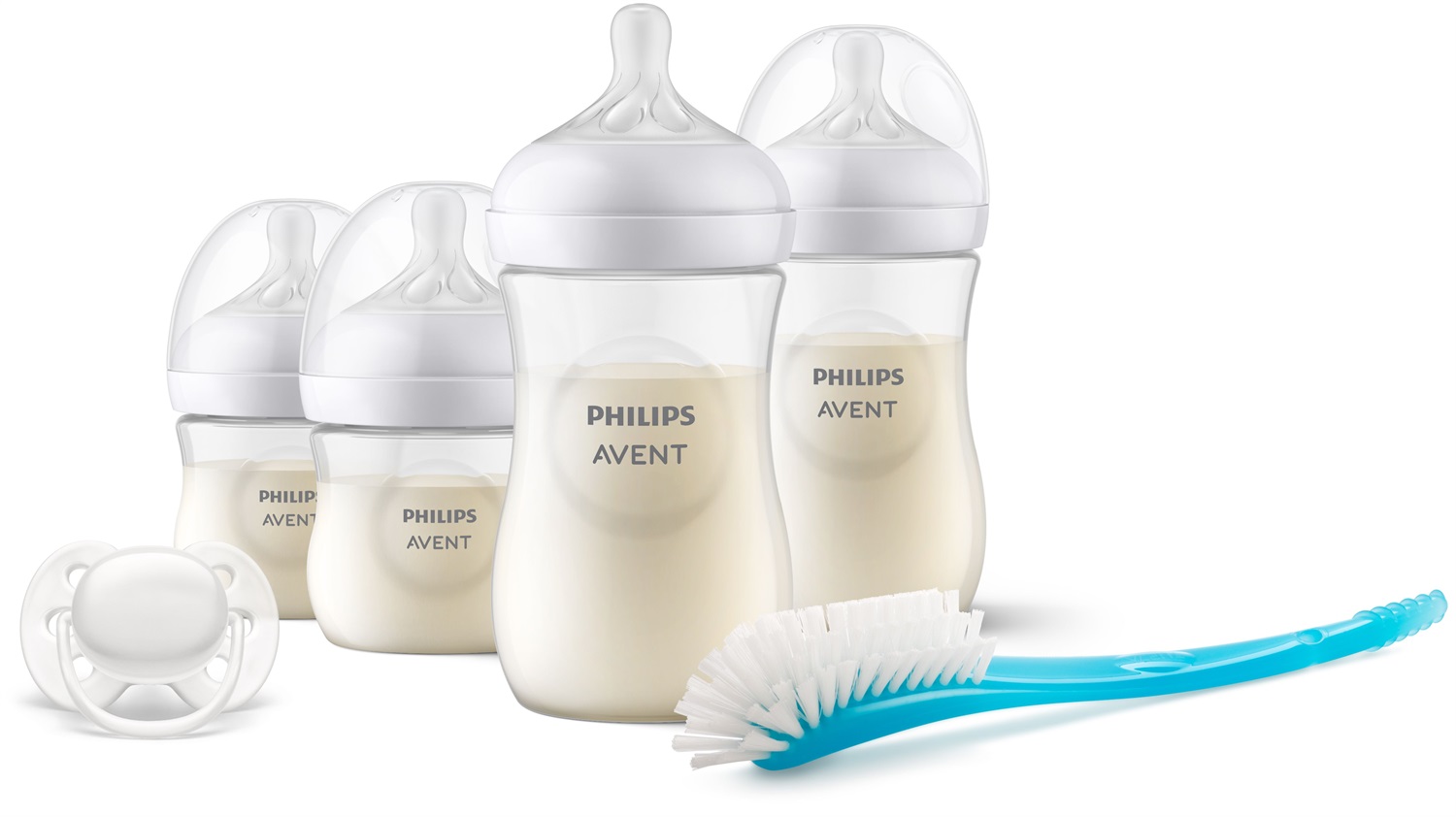 Philips AVENT Set Regalo Neonato SCD838/11 - 4 Biberon con Ciuccio Ultra Soft e Spazzola, Tettarella Natural Response