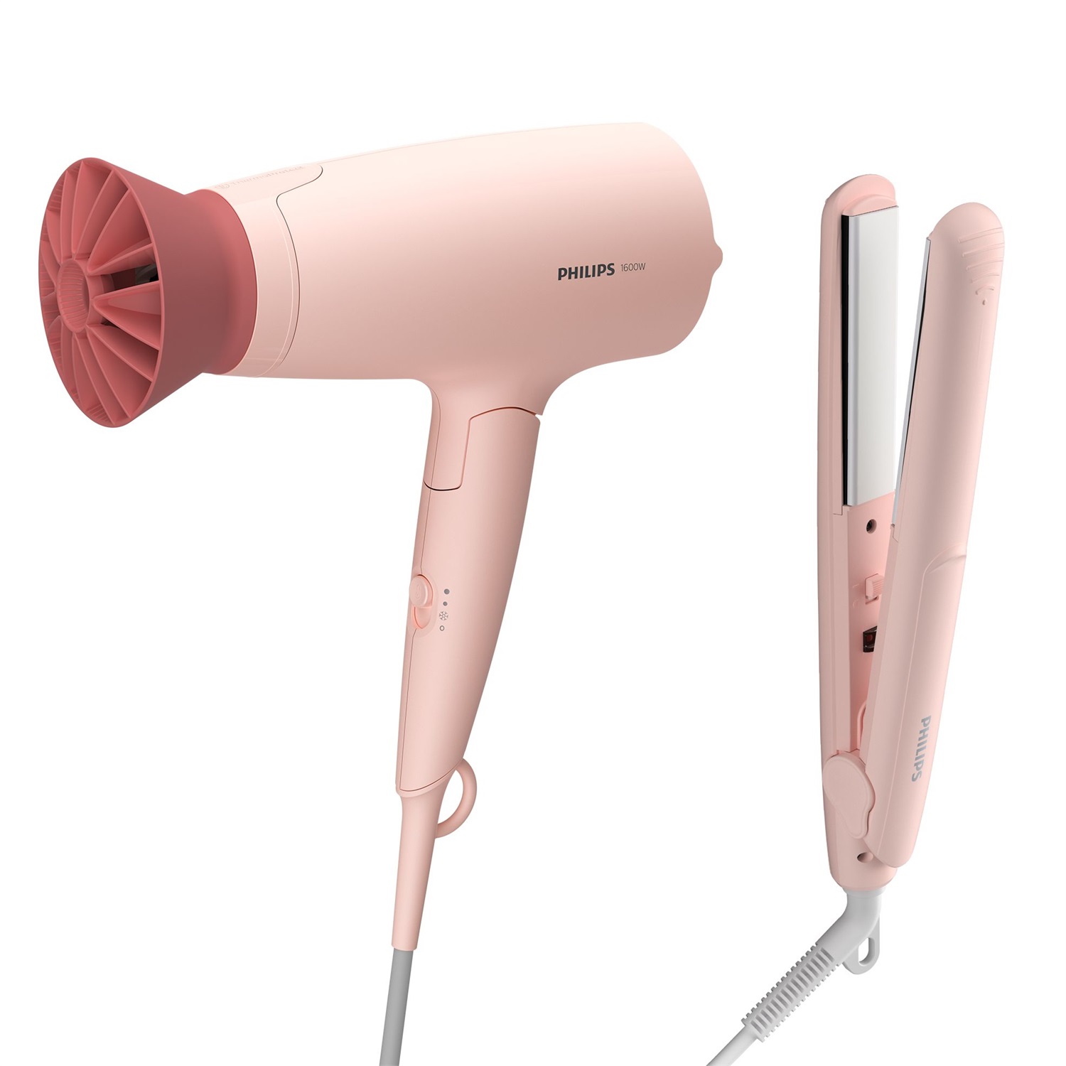 Philips 3000 Series BHP398/00 Set per Styling dei Capelli - Asciugacapelli 1600 W con Piastra Lisciatrice e Accessorio ThermoProtect, Rosa Cipria