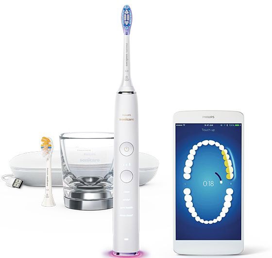 Philips Sonicare DiamondClean Smart 9400 Spazzolino Elettrico Sonico Bianco con App, Sensore di Pressione, Custodia da Viaggio - Modello HX9917/88