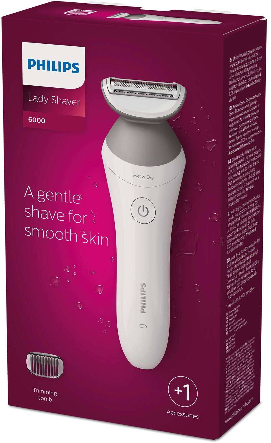 Philips Lady Shaver Series 6000 BRL126/00 - Rasoio senza filo Wet & Dry, Argento e Bianco, 1 testina, Autonomia 40 min