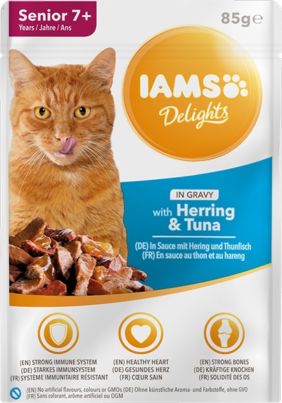 IAMS Cibo Umido per Gatti Adulto Delights Tonno e Aringhe in Gelatina - 85 g