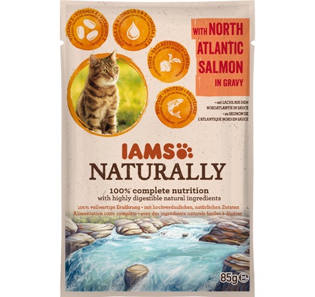 IAMS Cibo Umido per Gatti Adulti con Salmone dell'Atlantico Settentrionale in Salsa - 85 g