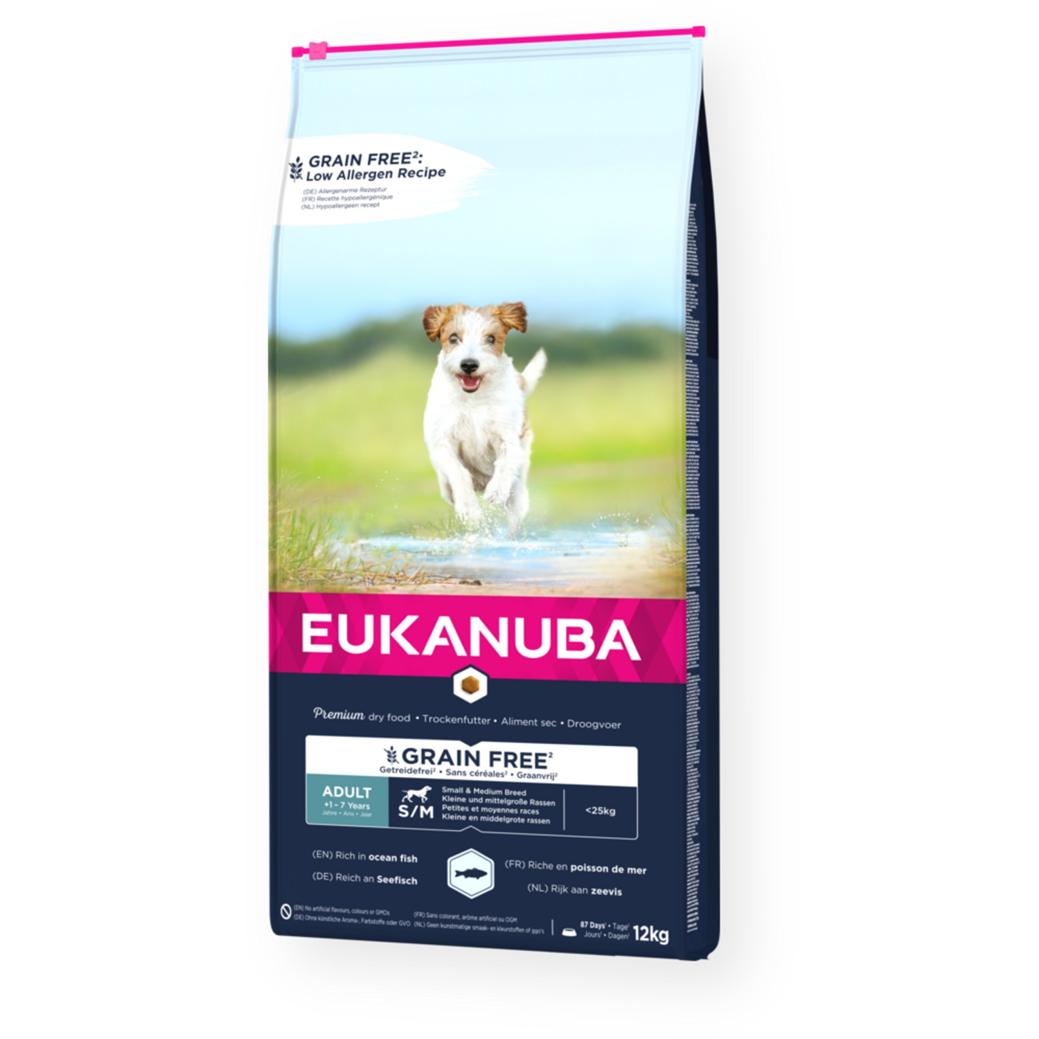 Eukanuba Grain Free Crocchette per Cani Adulto Small & Medium Breed con Salmone - 12 kg, Alimento Secco Senza Glutine e Basso Contenuto di Allergeni