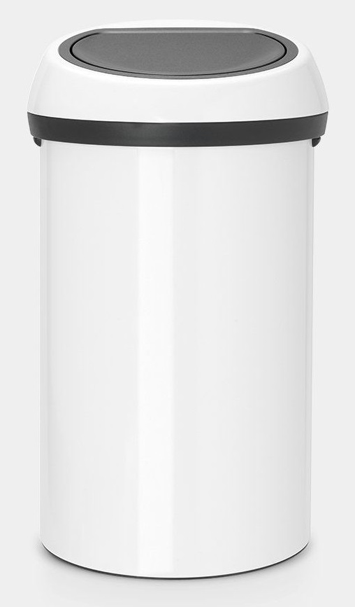 Brabantia Pattumiera Touch Bin 60L in Acciaio Inossidabile Bianco con Coperchio Ammortizzato