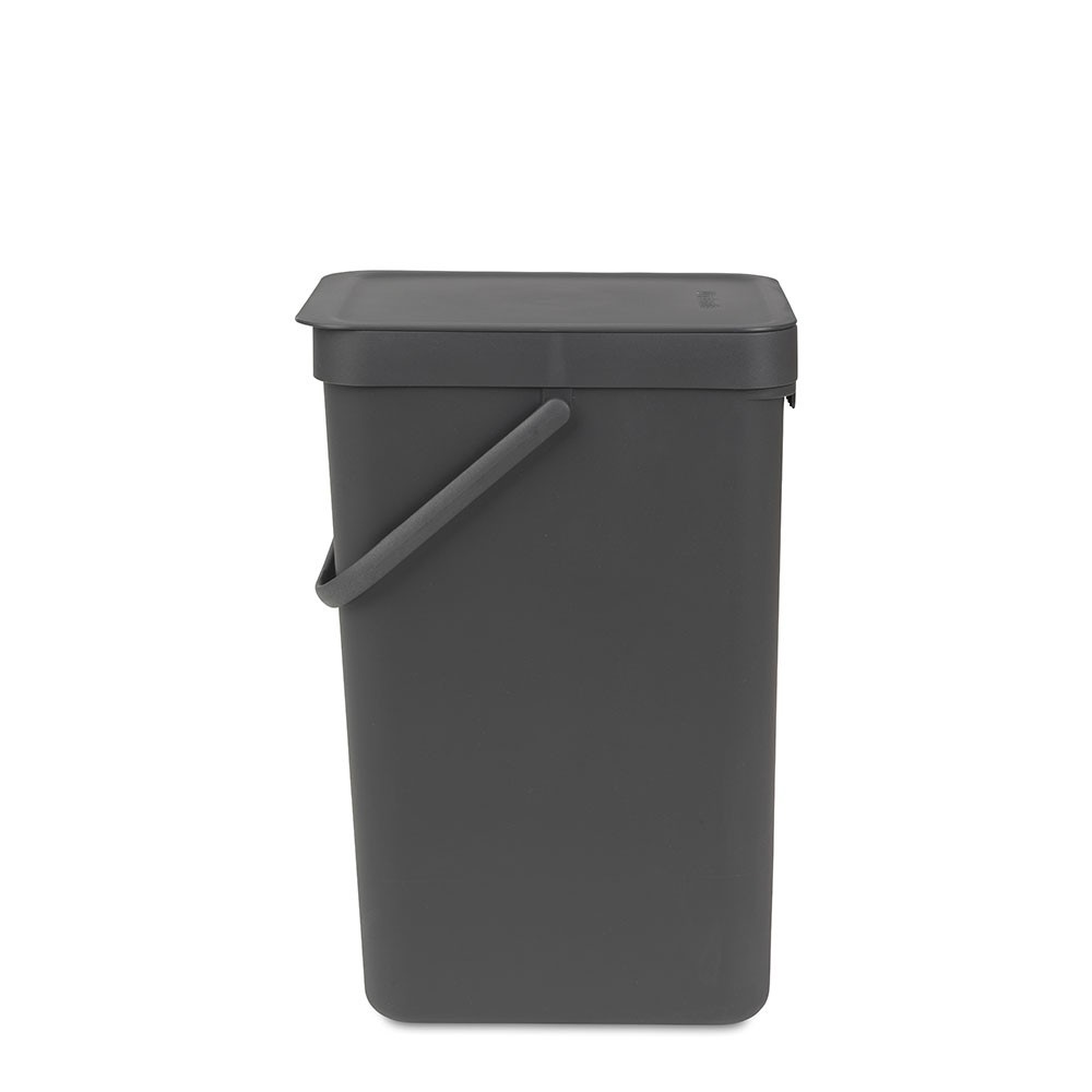 Brabantia Sort & Go Bidone per la Spazzatura 16L Grigio con Coperchio, Maniglia e Supporto Murale Inclusi
