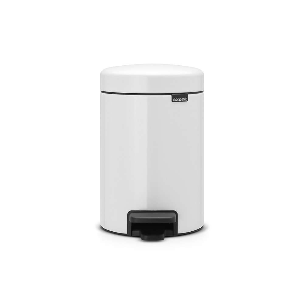 Brabantia Pedal Bin NewIcon Pattumiera a Pedale 3L Bianco - Apertura Ammortizzata, Secchio Interno Rimovibile, Base Anti-Graffio
