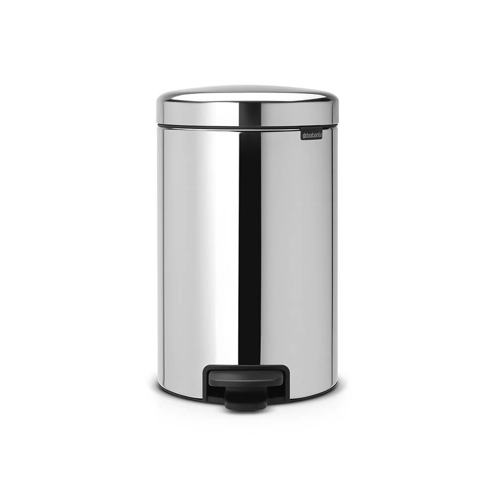 Brabantia Pattumiera a Pedale NewIcon 12L in Acciaio Inox Lucido - Rotondo, Dimensioni 24x32,5x40 cm
