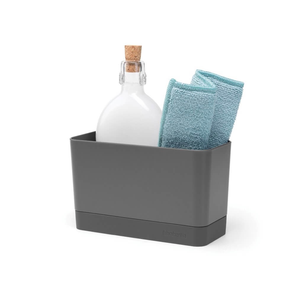 Brabantia Sink Side Organizer per Lavello Dark Grey - Contenitore per Rifiuti Organici, Dimensioni 8.5 x 19 x 11.5 cm, Antiscivolo e Facile da Pulire