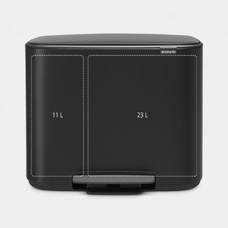 Brabantia Bo Pedal Bin Pattumiera 33L Metallo Nero Opaco con 3 Secchi Rimovibili e Chiusura Antiodori